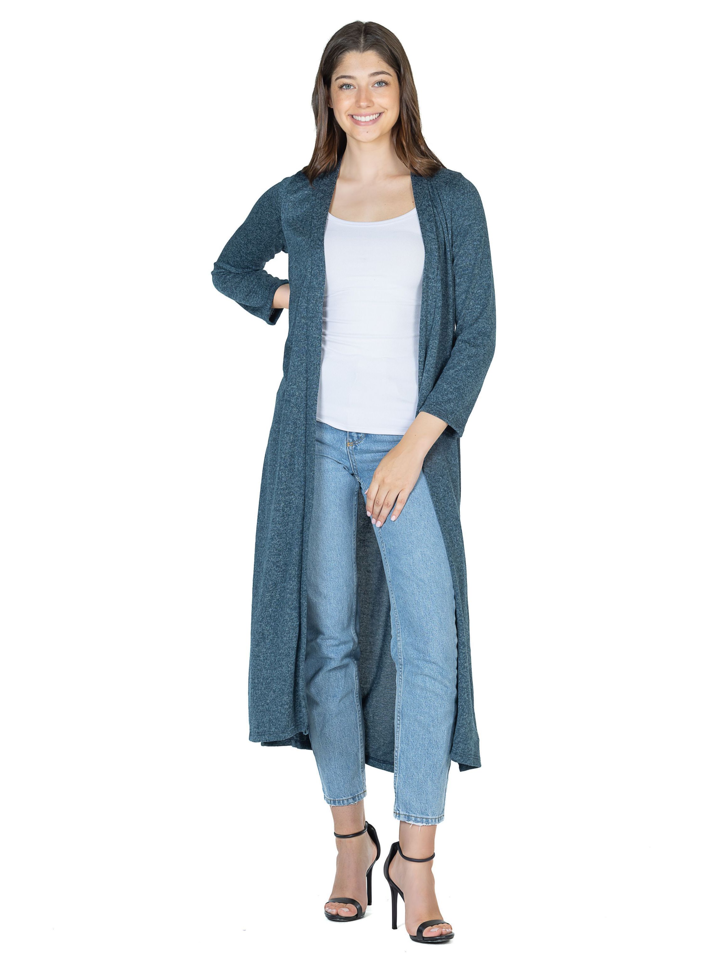 Long Duster Open Front Knit Cardigan