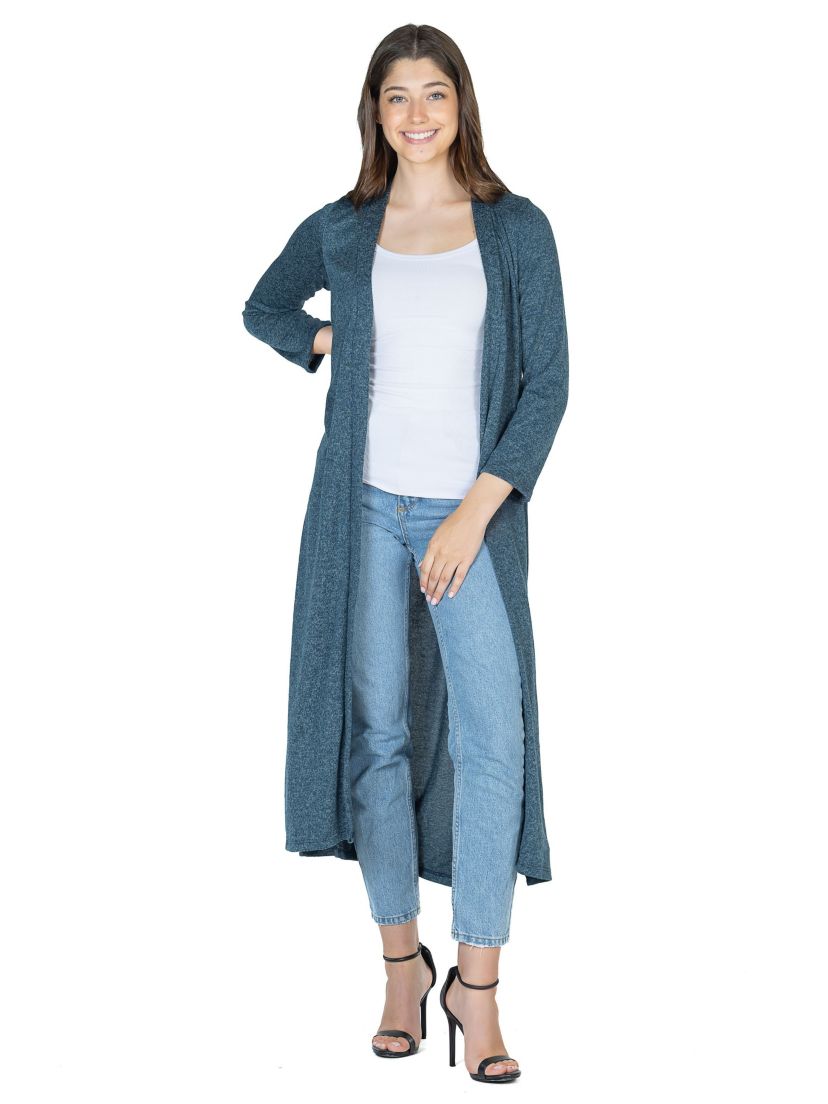 Long Duster Open Front Knit Cardigan