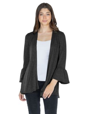 24seven Comfort Apparel Women's Knit Three Quarter Bell Sleeve Open Cardigan