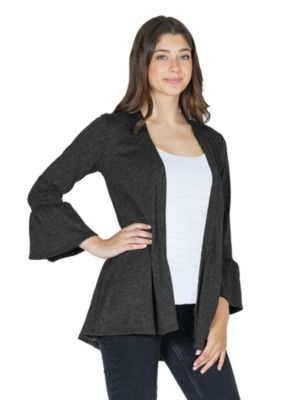 Knit Three Quarter Bell Sleeve Open Cardigan