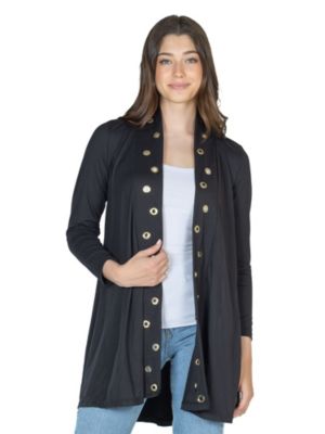 Long Sleeve Mid Thigh Open Front Cardigan with Grommet Details