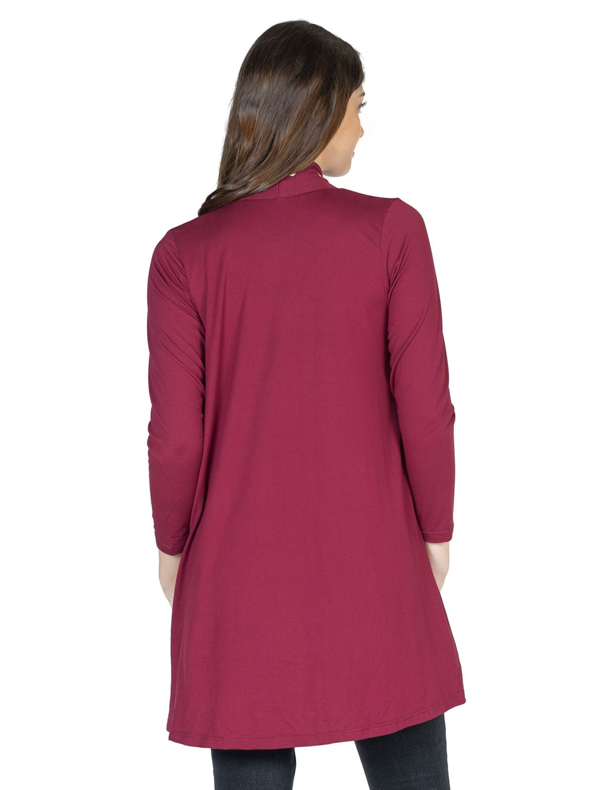 Long Sleeve Mid Thigh Open Front Cardigan with Grommet Details