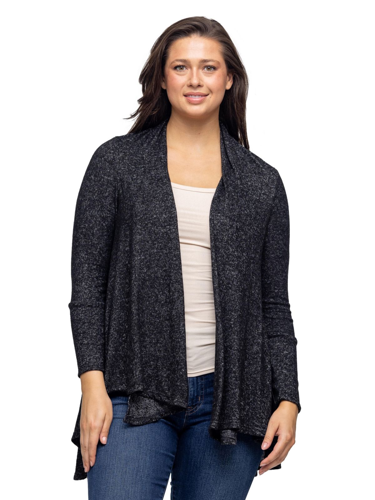 24seven Comfort Apparel Open Front Long Sleeve High Low Cozy Cardigan