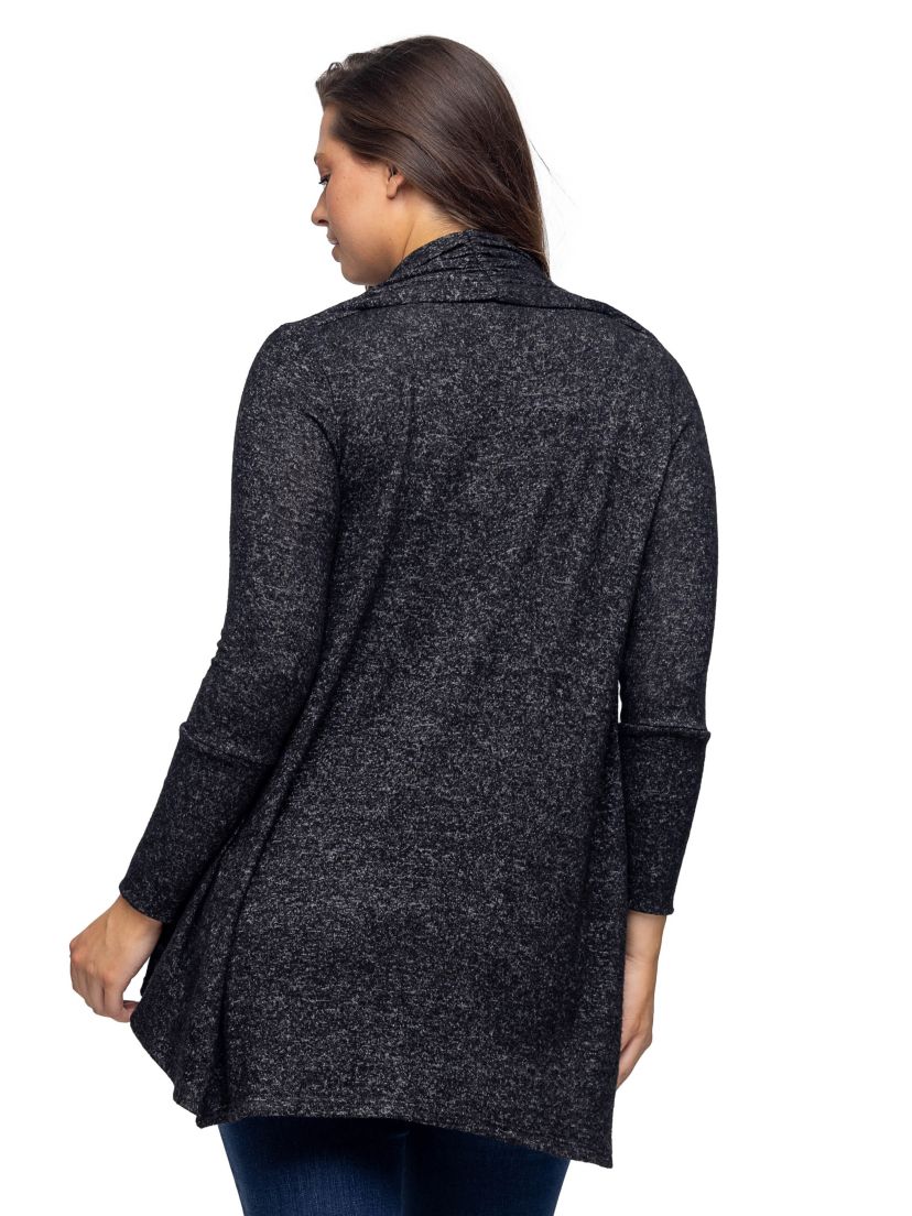24seven Comfort Apparel Open Front Long Sleeve High Low Cozy Cardigan