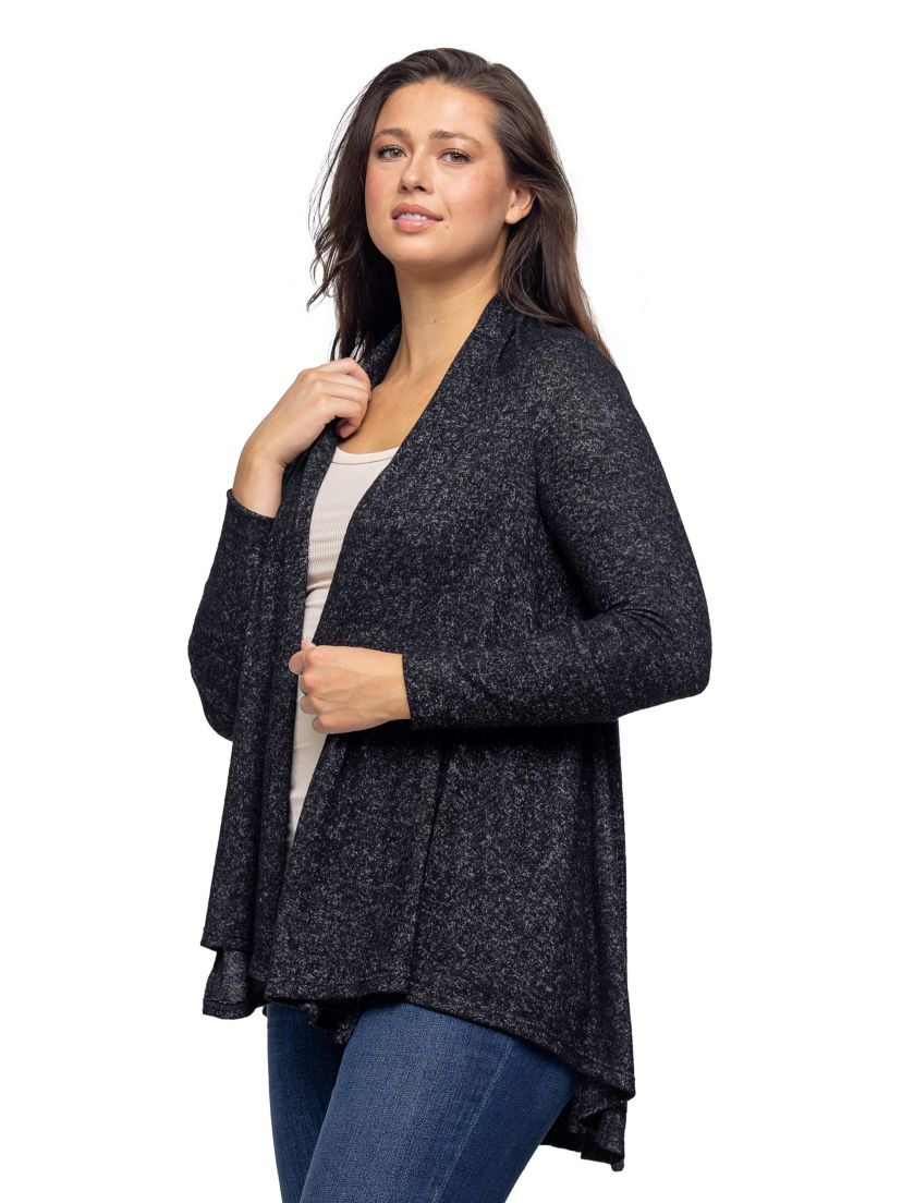 24seven Comfort Apparel Open Front Long Sleeve High Low Cozy Cardigan