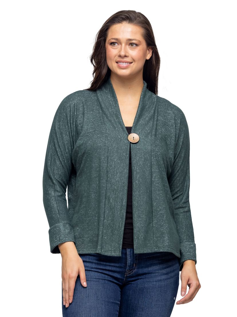 24seven Comfort Apparel Single Button Front Long Sleeve Womens Cardigan