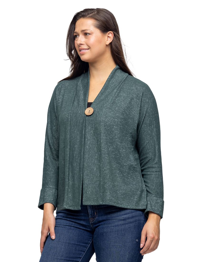 24seven Comfort Apparel Single Button Front Long Sleeve Womens Cardigan