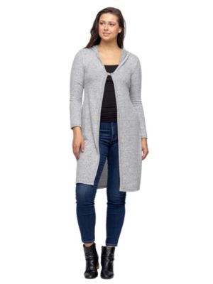 24seven Comfort Apparel Knee Length Long Sleeve Hooded Womens Cardigan Shrug