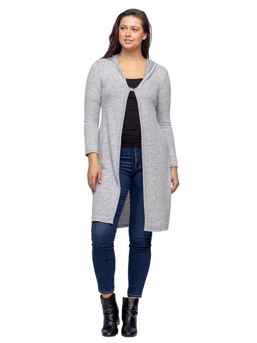 24seven Comfort Apparel Knee Length Long Sleeve Hooded Womens Cardigan Shrug