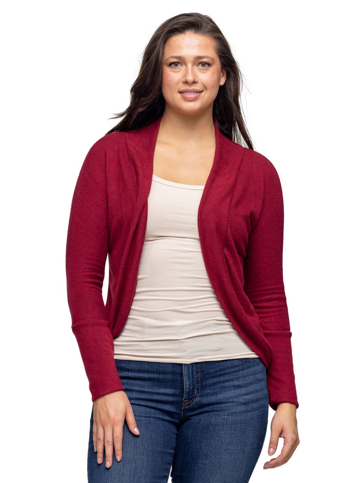 24seven Comfort Apparel Curved Hem Open Front Long Womens Bolero Shrug