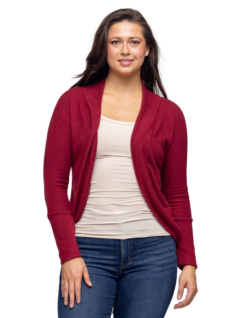 24seven Comfort Apparel Curved Hem Open Front Long Womens Bolero Shrug