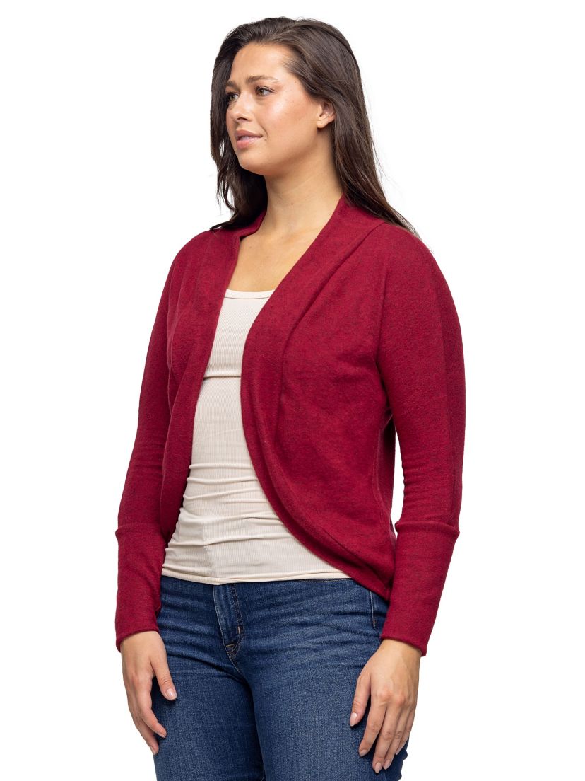 24seven Comfort Apparel Curved Hem Open Front Long Womens Bolero Shrug