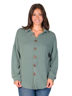 Women's 24seven Comfort Apparel Ribbed Button Up Long Sleeve Collared Shirt Jacket