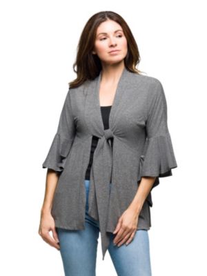 24seven Comfort Apparel Womens Tie Front Bell Sleeve Cardigan