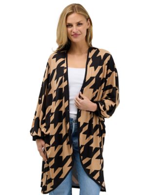 24seven Comfort Apparel Essential Womens Geometric Houndstooth Open Front Cardigan Jacket