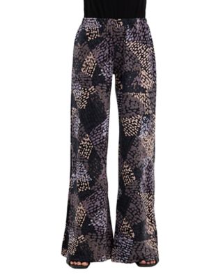 24seven Comfort Apparel Essential Womens Abstract Elastic Waistband Full Length Flared Pants