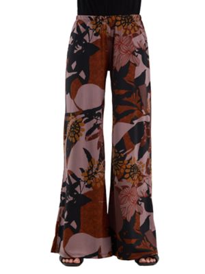 24seven Comfort Apparel Essential Womens Floral Elastic Waistband Full Length Flared Pants