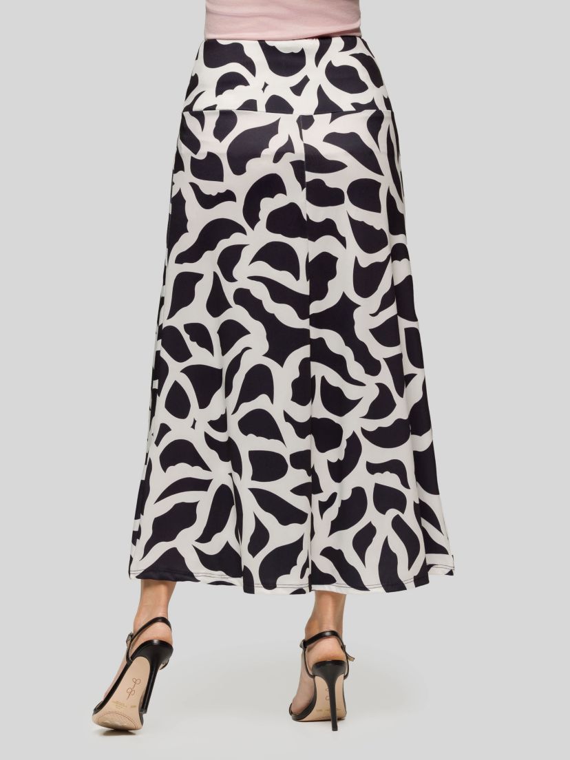Womens Black and White Print Elastic Waist A Line Maxi Skirt