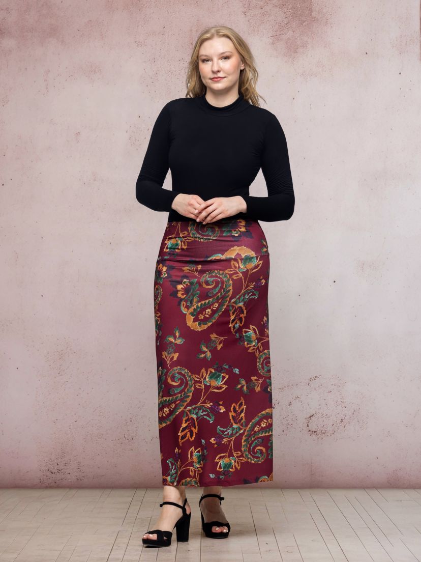 24seven Comfort Apparel Womens Green Print Elastic Waist Pocket Midi Skirt
