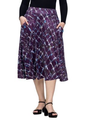 24seven Comfort Apparel Womens Purple Print Elastic Waist Pocket Midi Skirt