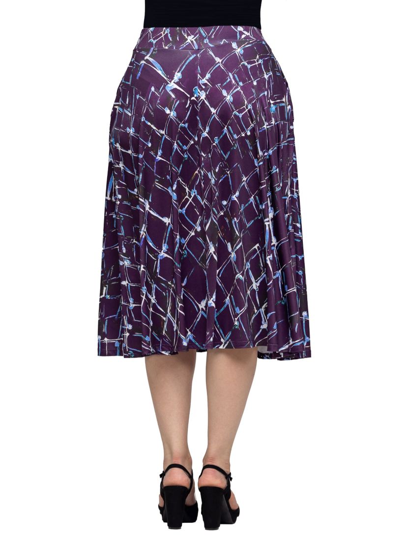 24seven Comfort Apparel Womens Purple Print Elastic Waist Pocket Midi Skirt