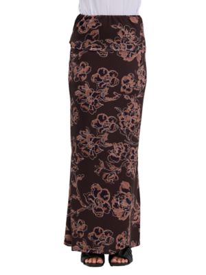 24seven Comfort Apparel Essential Womens Floral Elastic Waistband Maxi Skirt