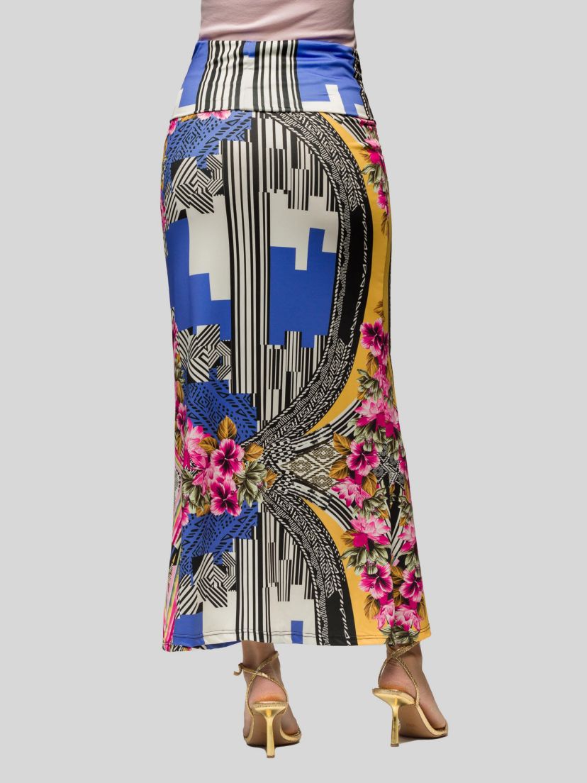Womens Multicolor Floral Print Foldover Waist Maxi Skirt