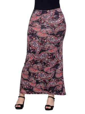 24seven Comfort Apparel Womens Paisley Print Fold Over Waist Maxi Skirt