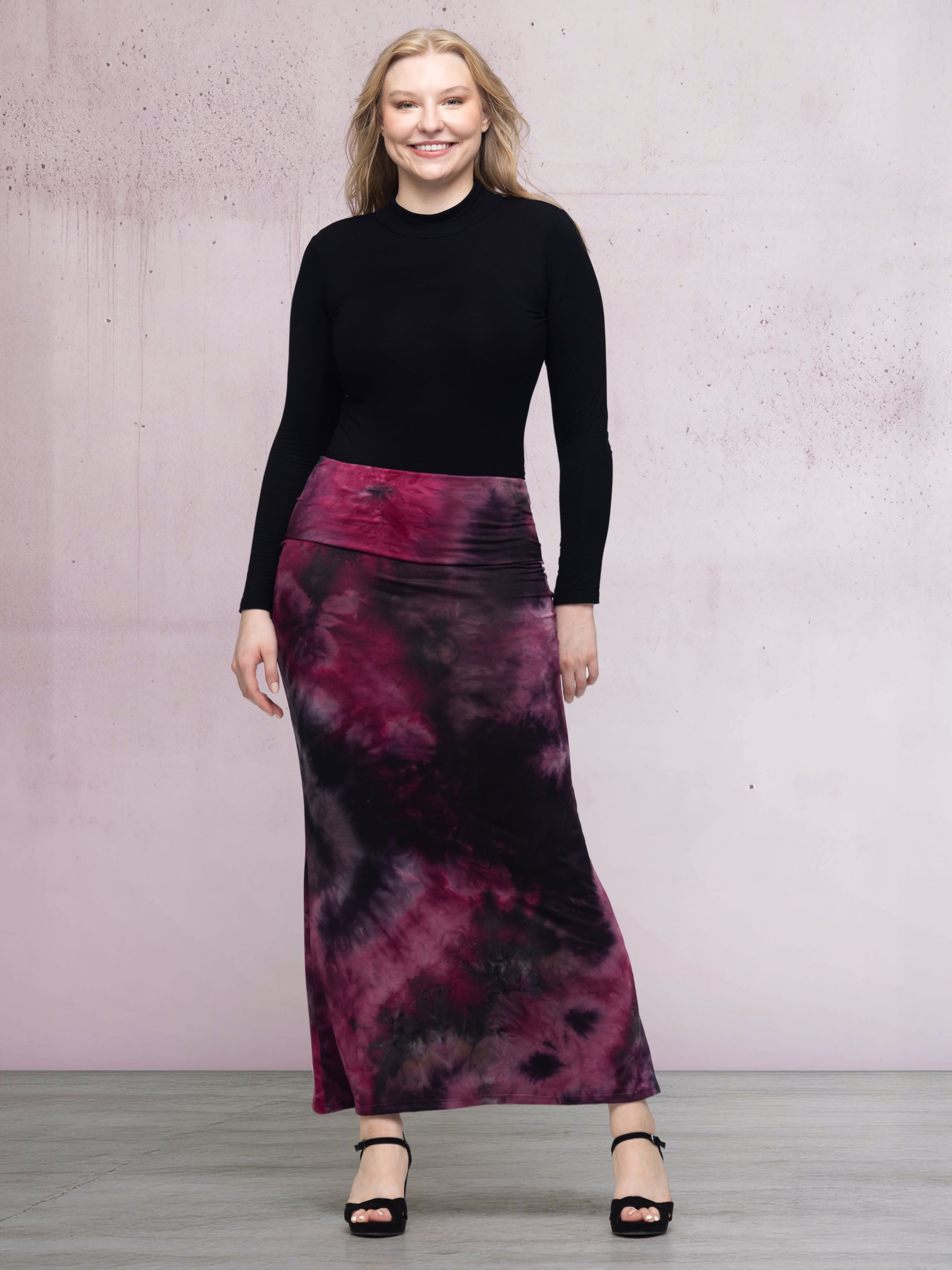 24seven Comfort Apparel Womens Paisley Print Fold Over Waist Maxi Skirt