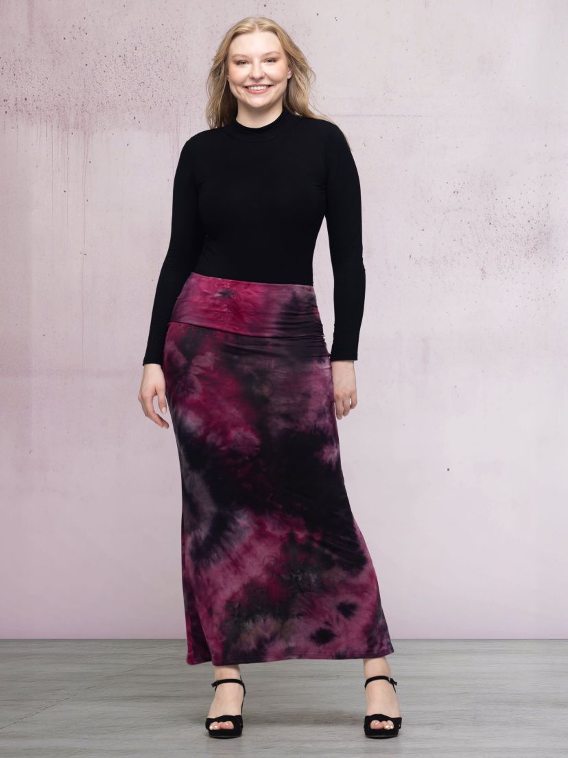 24seven Comfort Apparel Womens Paisley Print Fold Over Waist Maxi Skirt