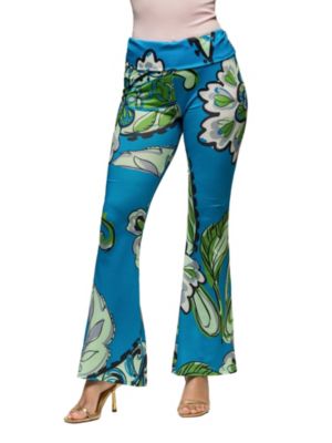 24seven Comfort Apparel Womens Bell Bottom Foldover Waist Pants