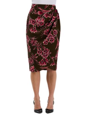 24seven Comfort Apparel Elevate Womens Floral Elastic High Waist Knee Length Tulip Pencil Skirt