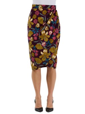 24seven Comfort Apparel Elevate Womens Floral Elastic High Waist Knee Length Tulip Pencil Skirt
