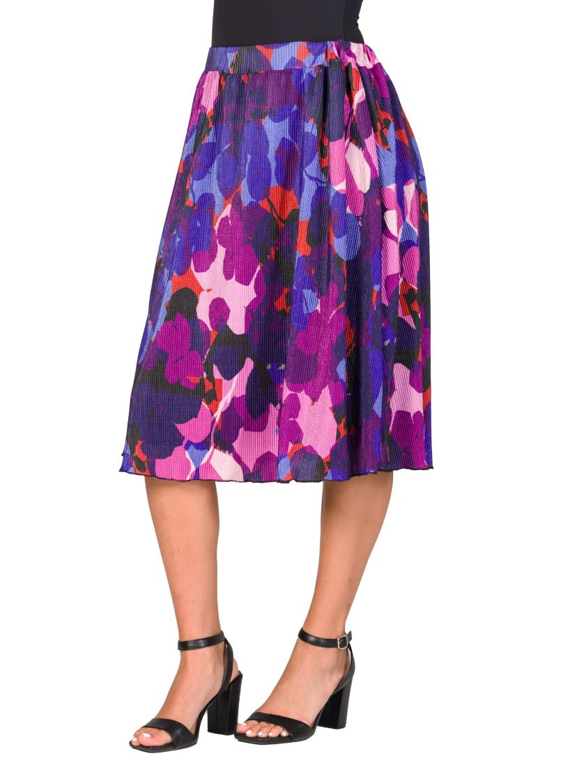 24seven Comfort Apparel Womens Multicolor Accordion Pleated Elastic Waistband Party Midi Skirt