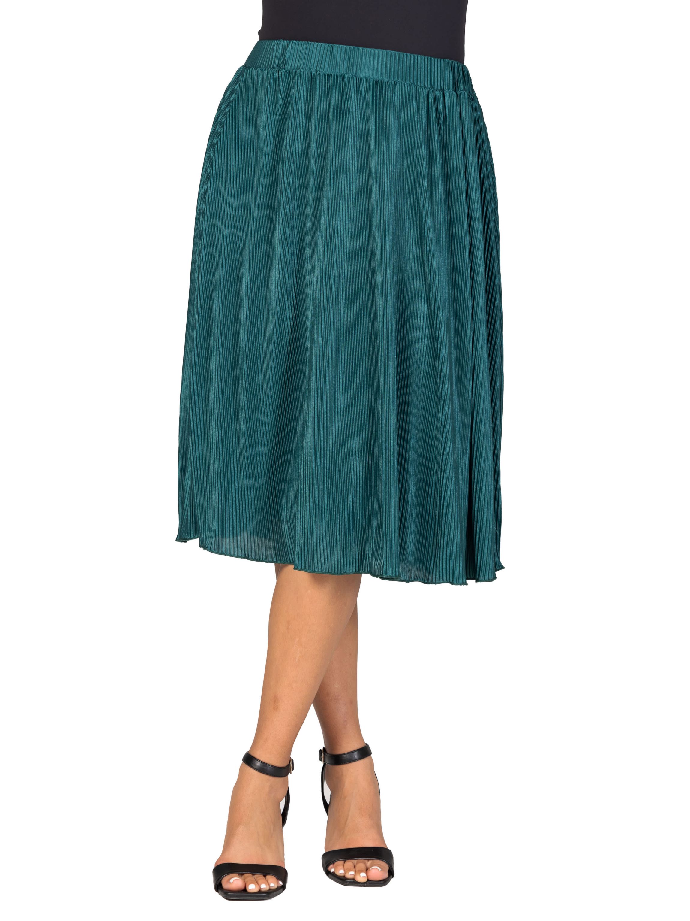 24seven Comfort Apparel Womens Elegant Accordion Pleated Elastic Waistband Party Midi Skirt