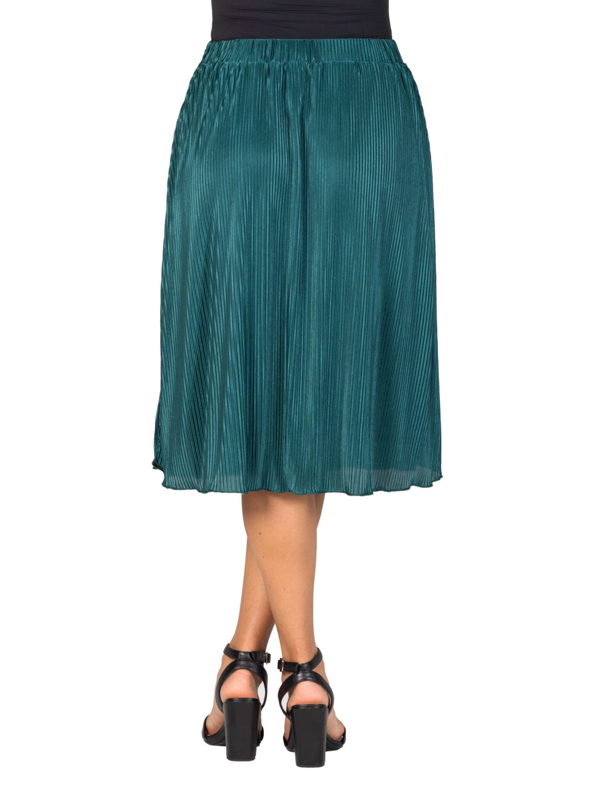 24seven Comfort Apparel Womens Elegant Accordion Pleated Elastic Waistband Party Midi Skirt