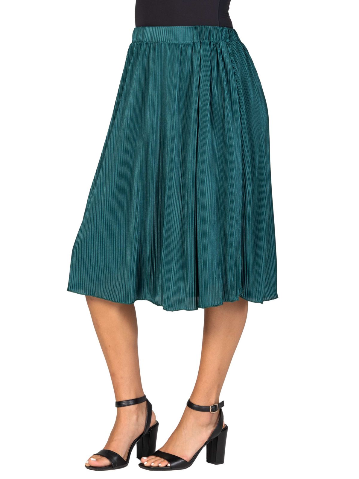 24seven Comfort Apparel Womens Elegant Accordion Pleated Elastic Waistband Party Midi Skirt