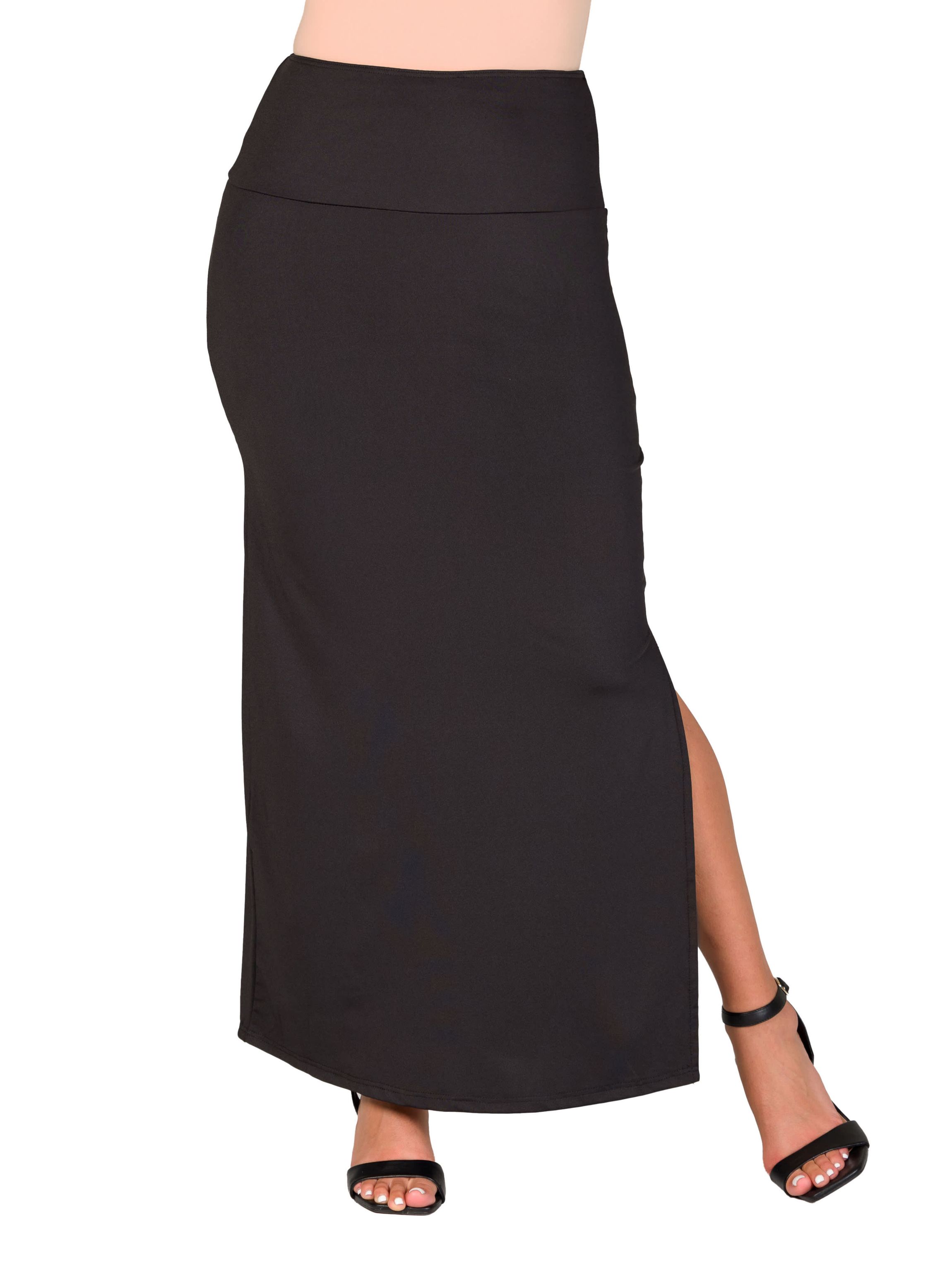 24seven Comfort Apparel Womens Versatile Side Slit Elastic Waist Maxi Skirt