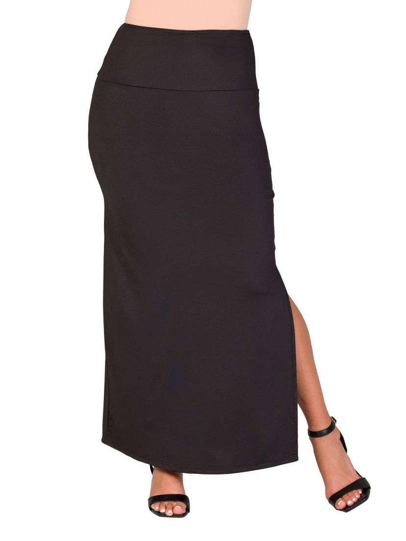 24seven Comfort Apparel Womens Versatile Side Slit Elastic Waist Maxi Skirt