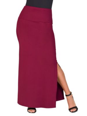 24seven Comfort Apparel Womens Versatile Side Slit Elastic Waist Maxi Skirt
