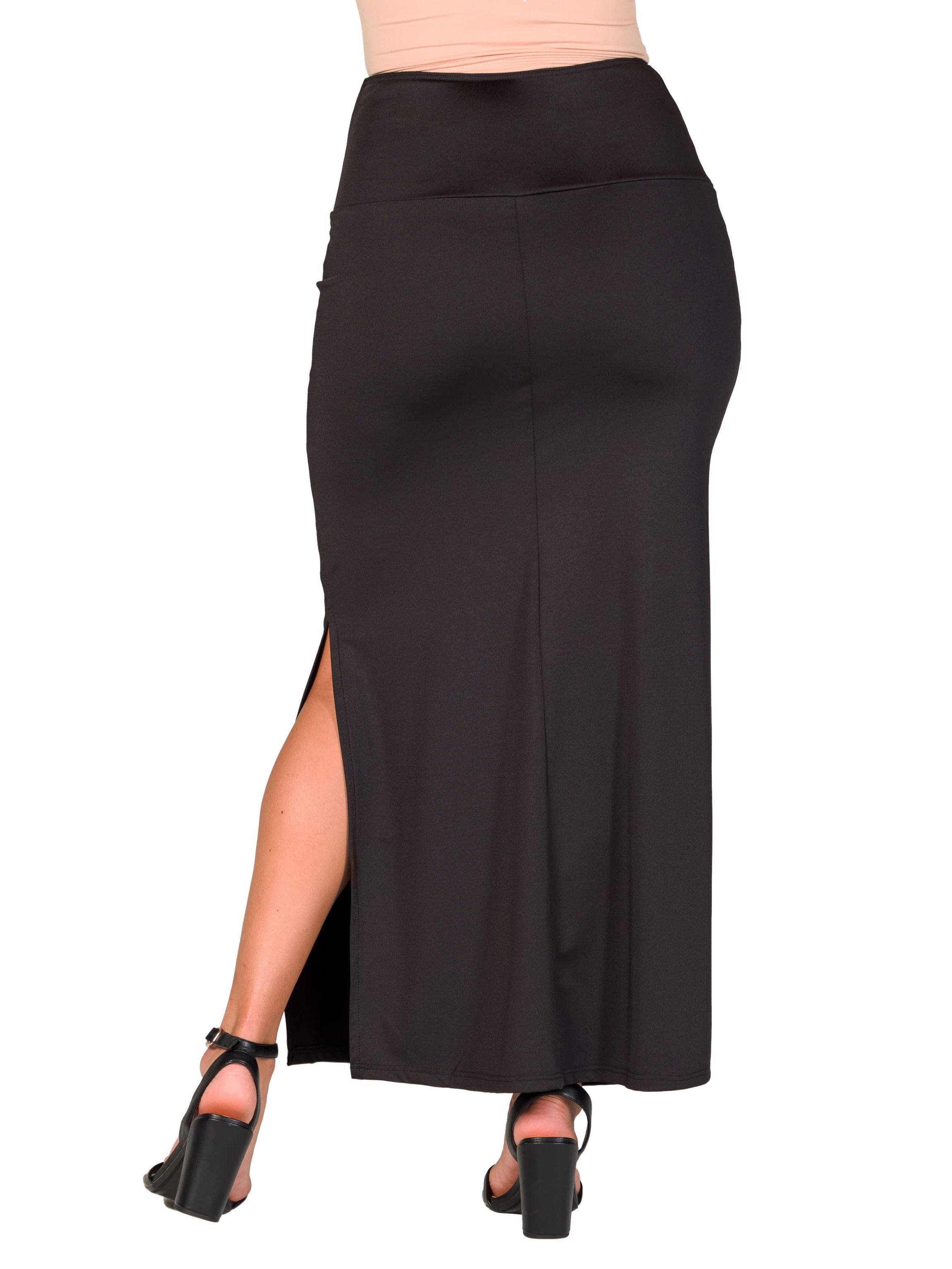 24seven Comfort Apparel Womens Versatile Side Slit Elastic Waist Maxi Skirt