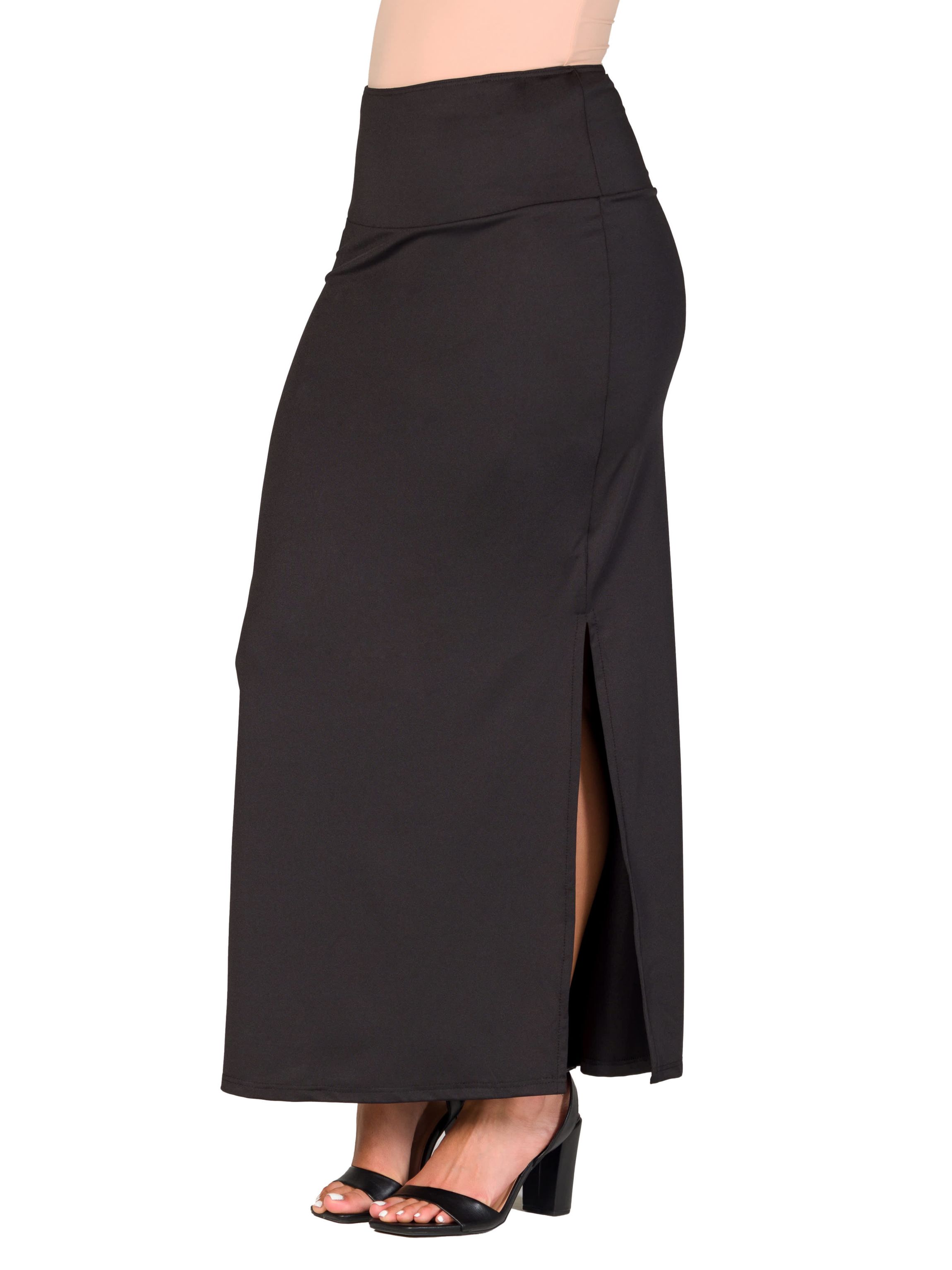 24seven Comfort Apparel Womens Versatile Side Slit Elastic Waist Maxi Skirt