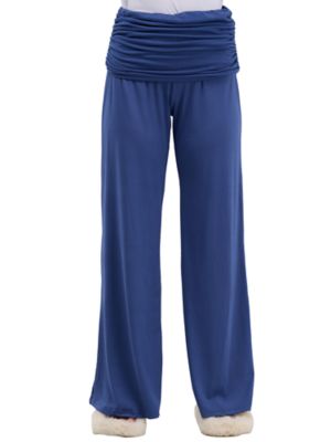 24seven Comfort Apparel Basic Womens Soft Stretch Ruched Waist Wide Leg Pants