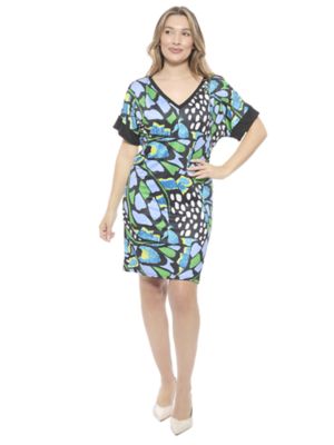 24seven Comfort Apparel Womens Butterfly Short Sleeve Knee Length T-Shirt Dress