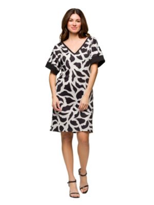 24seven Comfort Apparel Womens Black and White Short Sleeve Knee Length T-Shirt Dress