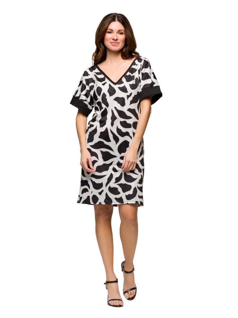 Womens Black and White Short Sleeve Knee Length T Shirt Dress