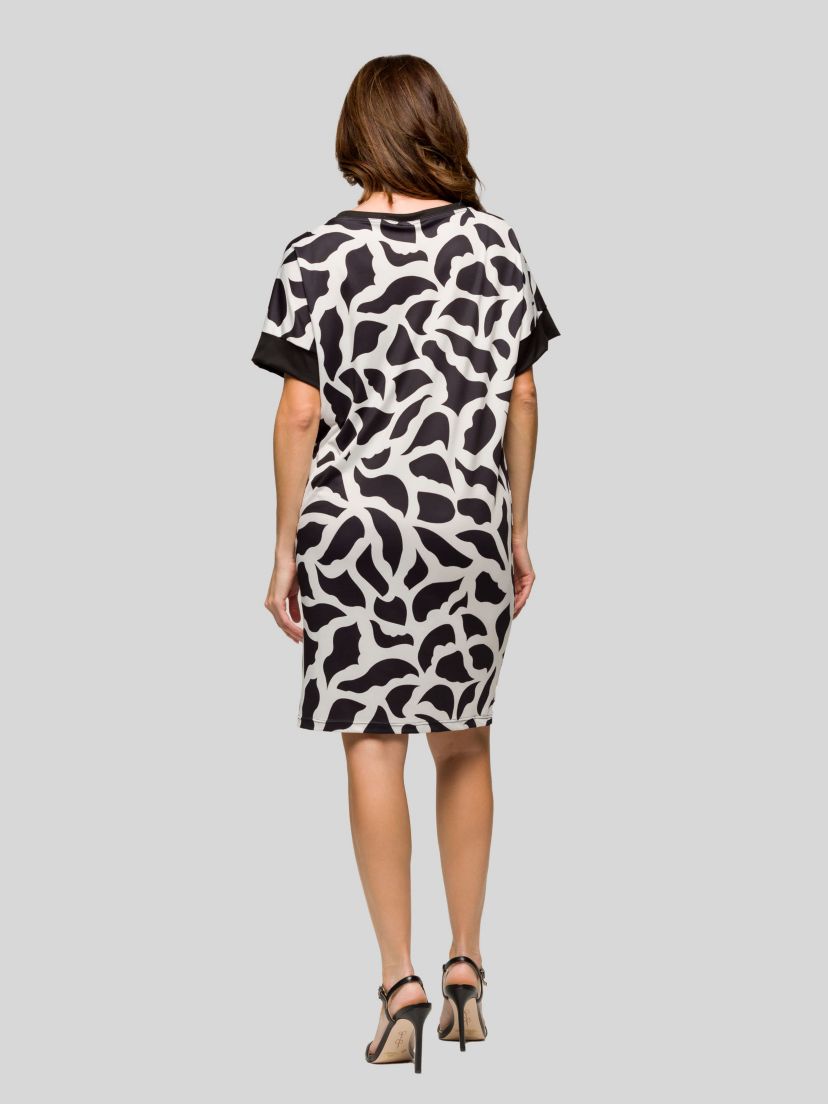 Womens Black and White Short Sleeve Knee Length T Shirt Dress