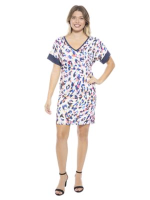 24seven Comfort Apparel Womens Abstract Short Sleeve Knee Length T-Shirt Dress