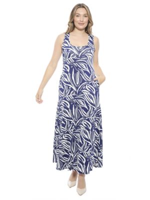 24seven Comfort Apparel Womens Abstract Sleeveless Scoop Neck A Line Pocket Maxi Dress
