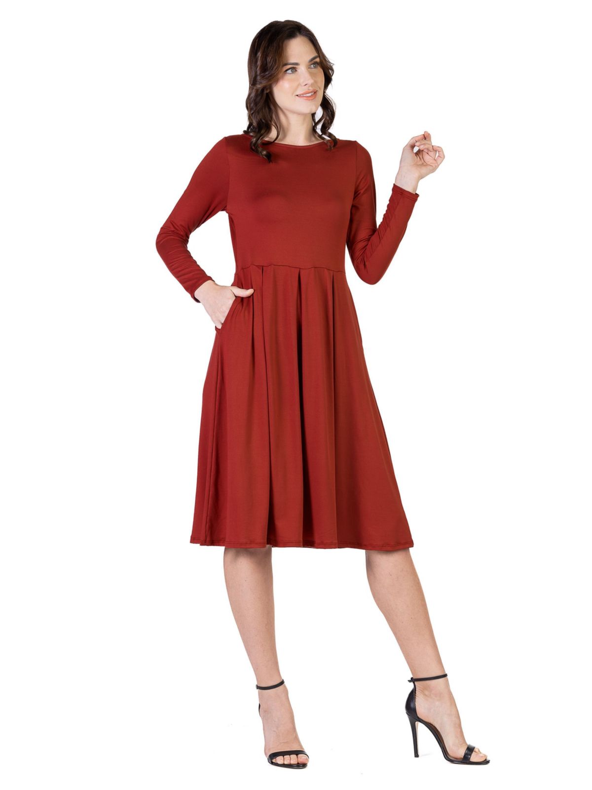 Midi Length Fit N Flare Pocket Dress